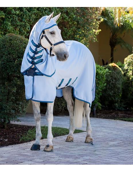 MANTA ANTIMOSCAS CON CUBRECUELLO HORSE WARE AZUL CELESTE 155 CM